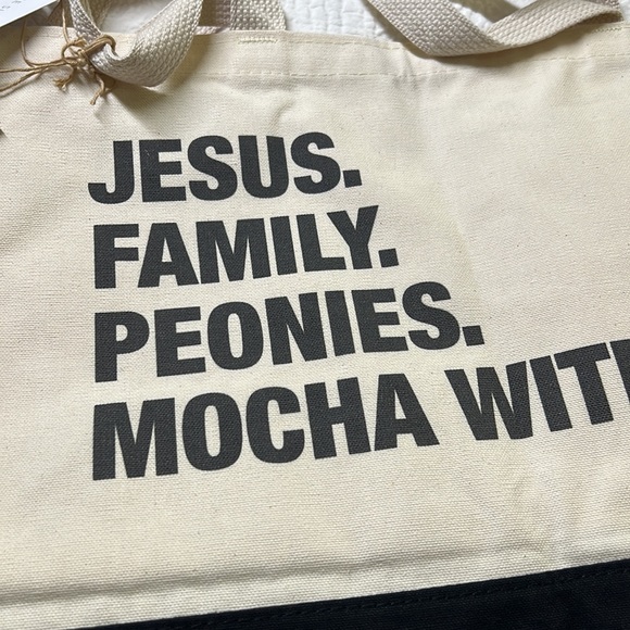 ⭐️Espwa tote bag Jesus family peonies mocha with whip NWT - Picture 3 of 9